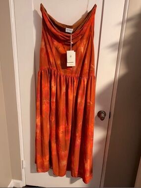 Peppermayo Orange Floral Cowl Neck Midi Dress
